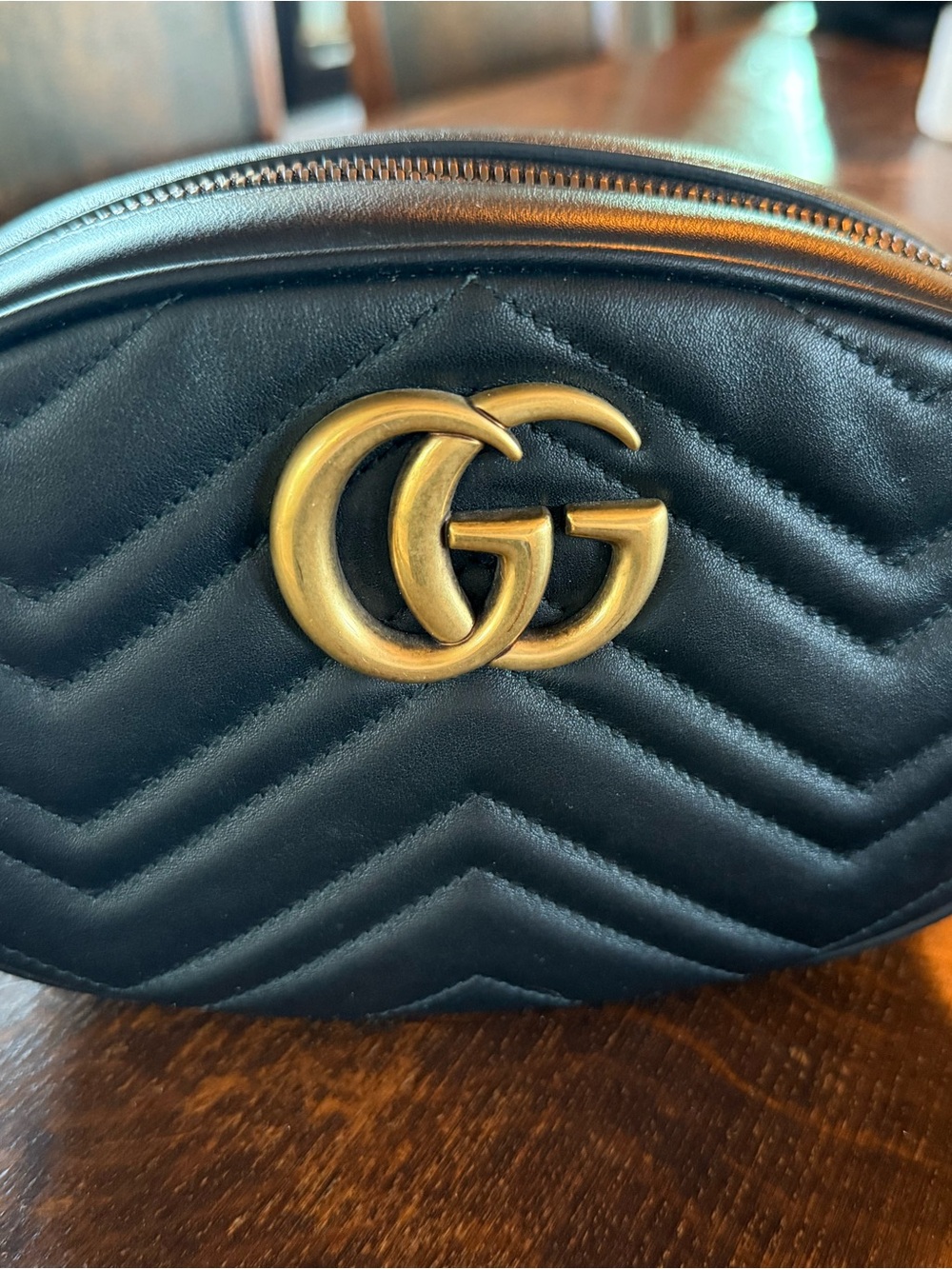 Gucci Black Quilted Leather Mini Belt Bag with Gold Double G